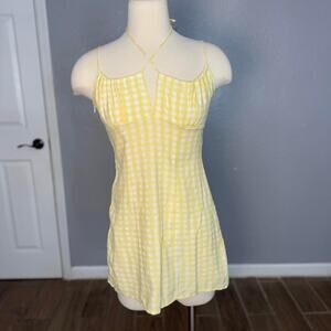 NWT Edikted Yellow Gingham Open Back Lace Up Mini Dress M